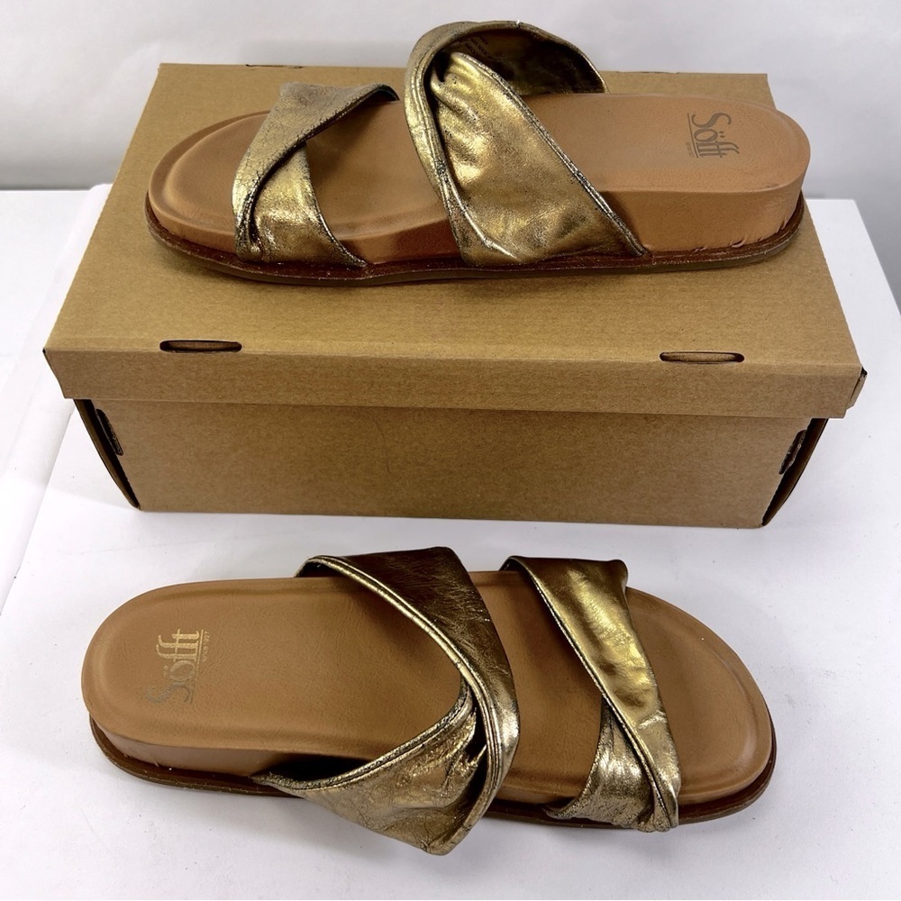 Sofft Ainsworth Leather Sandals Metallic Gold Women's Size 8 Slides